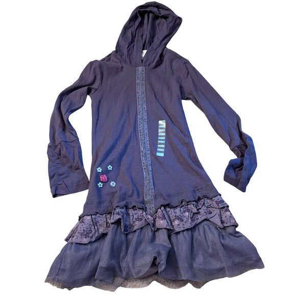Naartjie Kids Purple Hooded Long-Sleeve Ruffle Dress 7 Years NWT - Picture 1 of 3